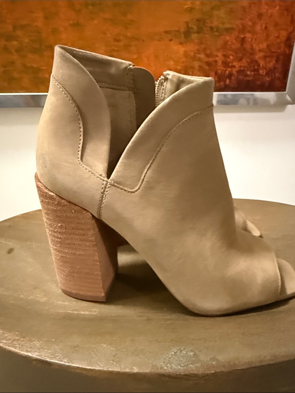 Vince Camuto Taupe Suede Peep-Toe Ankle Booties